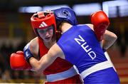 9 March 2024; Miroslava Jedinakova of Slovakia, left, in action against Chelsey Heijnen of Netherlands during their Women's 60kg Semi-finals bout during day seven at the Paris 2024 Olympic Boxing Qualification Tournament at E-Work Arena in Busto Arsizio, Italy. Photo by Ben McShane/Sportsfile