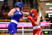 9 March 2024; Miroslava Jedinakova of Slovakia, right, in action against Chelsey Heijnen of Netherlands during their Women's 60kg semi-finals bout during day seven at the Paris 2024 Olympic Boxing Qualification Tournament at E-Work Arena in Busto Arsizio, Italy. Photo by Ben McShane/Sportsfile