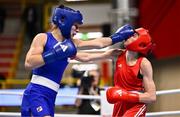 9 March 2024; Miroslava Jedinakova of Slovakia, right, in action against Chelsey Heijnen of Netherlands during their Women's 60kg semi-finals bout during day seven at the Paris 2024 Olympic Boxing Qualification Tournament at E-Work Arena in Busto Arsizio, Italy. Photo by Ben McShane/Sportsfile