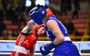 9 March 2024; Miroslava Jedinakova of Slovakia, left, in action against Chelsey Heijnen of Netherlands during their Women's 60kg semi-finals bout during day seven at the Paris 2024 Olympic Boxing Qualification Tournament at E-Work Arena in Busto Arsizio, Italy. Photo by Ben McShane/Sportsfile