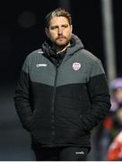 8 March 2024; Derry City manager Ruaidhrí Higgins during the SSE Airtricity Men's Premier Division match between Derry City and Waterford at The Ryan McBride Brandywell Stadium in Derry. Photo by Ramsey Cardy/Sportsfile