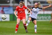 9 March 2024; Maggie Pierce of Shelbourne in action against Zoe McGlynn of Sligo Rovers during the SSE Airtricity Women's Premier Division match between Shelbourne and Sligo Rovers at Tolka Park in Dublin. Photo by Tyler Miller/Sportsfile