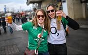 9 March 2024; Ireland supporters Jane Clarke, left, and Sinead Egan, from Dunshaughlin, Meath, before the Guinness Six Nations Rugby Championship match between England and Ireland at Twickenham Stadium in London, England. Photo by David Fitzgerald/Sportsfile