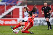 9 March 2024; Emma Doherty of Sligo Rovers is tackled by Alex Kavanagh of Shelbourne during the SSE Airtricity Women's Premier Division match between Shelbourne and Sligo Rovers at Tolka Park in Dublin. Photo by Shauna Clinton/Sportsfile