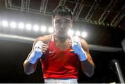 9 March 2024; Jesus Cova of Venezuela celebrates after winning their Men's 63.5kg Round of 16 bout against Jose Manuel Viafara of Columbia during day seven at the Paris 2024 Olympic Boxing Qualification Tournament at E-Work Arena in Busto Arsizio, Italy. Photo by Ben McShane/Sportsfile