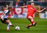 9 March 2024; Zoe McGlynn of Sligo Rovers in action against Hannah Healy of Shelbourne during the SSE Airtricity Women's Premier Division match between Shelbourne and Sligo Rovers at Tolka Park in Dublin. Photo by Tyler Miller/Sportsfile