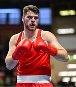 9 March 2024; Martin McDonagh of Ireland during their Men's 92+kg Round of 16 bout against Danis Latypov of Bahrain during day seven at the Paris 2024 Olympic Boxing Qualification Tournament at E-Work Arena in Busto Arsizio, Italy. Photo by Ben McShane/Sportsfile