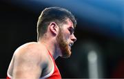 9 March 2024; Martin McDonagh of Ireland during their Men's 92+kg Round of 16 bout against Danis Latypov of Bahrain during day seven at the Paris 2024 Olympic Boxing Qualification Tournament at E-Work Arena in Busto Arsizio, Italy. Photo by Ben McShane/Sportsfile