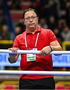 9 March 2024; Bahrain coach Fathi Missaoui during day seven at the Paris 2024 Olympic Boxing Qualification Tournament at E-Work Arena in Busto Arsizio, Italy. Photo by Ben McShane/Sportsfile
