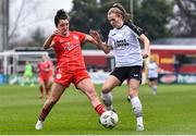 9 March 2024; Emma Doherty of Sligo Rovers in action against Keeva Keenan of Shelbourne during the SSE Airtricity Women's Premier Division match between Shelbourne and Sligo Rovers at Tolka Park in Dublin. Photo by Shauna Clinton/Sportsfile