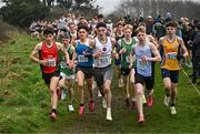 9 March 2024; Cormac Dixon of Holy Family Community School Rathcoole, Dublin, 904, on his way to winning the senior boys 6000m during the 123.ie All Ireland Schools Cross Country Championships at Tymon Park in Tallaght, Dublin. Photo by Sam Barnes/Sportsfile