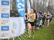 9 March 2024; Meabh Eakin of Ballymakenny College, Louth, on her way to finishing third in the senior girls 3500m during the 123.ie All Ireland Schools Cross Country Championships at Tymon Park in Tallaght, Dublin. Photo by Sam Barnes/Sportsfile