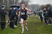 9 March 2024; Odhran McBrearty of St Columbas Stranorlar, Donegal, celebrates winning the inter boys 5000m during the 123.ie All Ireland Schools Cross Country Championships at Tymon Park in Tallaght, Dublin. Photo by Sam Barnes/Sportsfile