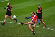 9 March 2024; Orlaith Cahalane of MTU Cork has a shot on goal during the 2024 Ladies HEC Lynch Cup final match between Munster Technological University Cork and University College Cork at MTU Cork. Photo by Brendan Moran/Sportsfile