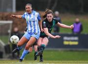9 March 2024; Scarlett Herron of Shamrock Rovers in action against Neema Nyangasi of DLR Waves during the SSE Airtricity Women's Premier Division match between DLR Waves and Shamrock Rovers at UCD Bowl in Belfield, Dublin. Photo by Shauna Clinton/Sportsfile
