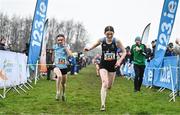 9 March 2024; Dearbhla Allen of St. Mary's College, right, on her way to finishing second the inter girls 3500m, ahead of Emily Morris of Strathearn School, Belfast, who finished third, during the 123.ie All Ireland Schools Cross Country Championships at Tymon Park in Tallaght, Dublin. Photo by Sam Barnes/Sportsfile