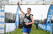 9 March 2024; Charlie O'Neill of Belvedere College, Dublin, celebrates winning the junior boys 3500m during the 123.ie All Ireland Schools Cross Country Championships at Tymon Park in Tallaght, Dublin. Photo by Sam Barnes/Sportsfile