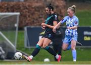 9 March 2024; Jessica Hennessy of Shamrock Rovers in action against Michelle Doonan of DLR Waves during the SSE Airtricity Women's Premier Division match between DLR Waves and Shamrock Rovers at UCD Bowl in Belfield, Dublin. Photo by Shauna Clinton/Sportsfile