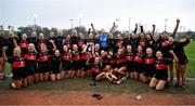 9 March 2024; The UCC team celebrate with the cup after the 2024 Ladies HEC Lynch Cup final match between Munster Technological University Cork and University College Cork at MTU Cork. Photo by Brendan Moran/Sportsfile