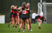 9 March 2024; Shauna Maher, right, and Holly Fitzgerald of UCC celebrate after the 2024 Ladies HEC Lynch Cup final match between Munster Technological University Cork and University College Cork at MTU Cork. Photo by Brendan Moran/Sportsfile