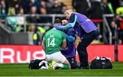 9 March 2024; Calvin Nash of Ireland is treated for an injury during the Guinness Six Nations Rugby Championship match between England and Ireland at Twickenham Stadium in London, England. Photo by Harry Murphy/Sportsfile