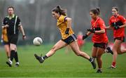 9 March 2024; Roisin Ennis of DCU Dochas Éireann in action against Ellie Jack of UCC during the 2024 Ladies HEC O’Connor Cup final match between Dublin City University Dóchas Éireann and University College Cork at MTU Cork. Photo by Brendan Moran/Sportsfile