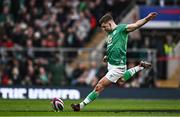 9 March 2024; Jack Crowley of Ireland kicks a penalty during the Guinness Six Nations Rugby Championship match between England and Ireland at Twickenham Stadium in London, England. Photo by Harry Murphy/Sportsfile