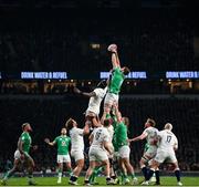 9 March 2024; Iain Henderson of Ireland and Maro Itoje of England compete for possession in the lineout during the Guinness Six Nations Rugby Championship match between England and Ireland at Twickenham Stadium in London, England. Photo by Harry Murphy/Sportsfile