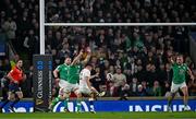9 March 2024; Marcus Smith of England kicks a match winning drop-kick during the Guinness Six Nations Rugby Championship match between England and Ireland at Twickenham Stadium in London, England. Photo by Harry Murphy/Sportsfile