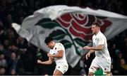 9 March 2024; Marcus Smith of England celebrates kicking a match winning drop kick during the Guinness Six Nations Rugby Championship match between England and Ireland at Twickenham Stadium in London, England. Photo by Harry Murphy/Sportsfile