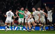 9 March 2024; Theo Dan, centre, and Marcus Smith of England celebrate at the final whistle of the Guinness Six Nations Rugby Championship match between England and Ireland at Twickenham Stadium in London, England. Photo by David Fitzgerald/Sportsfile
