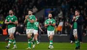 9 March 2024; Ireland players, from left, Robbie Henshaw, Hugo Keenan, Jamison Gibson-Park and Tadhg Furlong, after their side's defeat in the Guinness Six Nations Rugby Championship match between England and Ireland at Twickenham Stadium in London, England. Photo by Harry Murphy/Sportsfile
