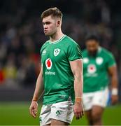 9 March 2024; Jack Crowley of Ireland after his side's defeat in the Guinness Six Nations Rugby Championship match between England and Ireland at Twickenham Stadium in London, England. Photo by Harry Murphy/Sportsfile