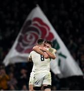 9 March 2024; Theo Dan, right, and Ben Earl of England celebrate after the Guinness Six Nations Rugby Championship match between England and Ireland at Twickenham Stadium in London, England. Photo by Harry Murphy/Sportsfile