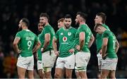9 March 2024; Ireland players, including Jamison Gibson-Park, Caelan Doris, Conor Murray and Jack Conan after their side's defeat in the Guinness Six Nations Rugby Championship match between England and Ireland at Twickenham Stadium in London, England. Photo by Harry Murphy/Sportsfile