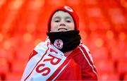 9 March 2024; Sligo Rovers supporter Daniel Brennan, age 10, before the SSE Airtricity Men's Premier Division match between Sligo Rovers and Shamrock Rovers at The Showgrounds in Sligo. Photo by Stephen McCarthy/Sportsfile