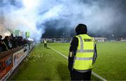 9 March 2024; A member of the stadium security during the SSE Airtricity Men's Premier Division match between Sligo Rovers and Shamrock Rovers at The Showgrounds in Sligo. Photo by Stephen McCarthy/Sportsfile