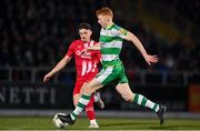 9 March 2024; Rory Gaffney of Shamrock Rovers in action against Simon Power of Sligo Rovers during the SSE Airtricity Men's Premier Division match between Sligo Rovers and Shamrock Rovers at The Showgrounds in Sligo. Photo by Stephen McCarthy/Sportsfile