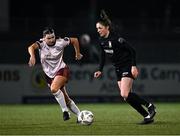 9 March 2024; Róisín Molloy of Athlone Town in action against Aoibheann Costello of Galway United during the SSE Airtricity Women's Premier Division match between Athlone Town and Galway United at Athlone Town Stadium in Westmeath. Photo by Piaras Ó Mídheach/Sportsfile