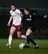 9 March 2024; Róisín Molloy of Athlone Town in action against Isabella Beletic of Galway United during the SSE Airtricity Women's Premier Division match between Athlone Town and Galway United at Athlone Town Stadium in Westmeath. Photo by Piaras Ó Mídheach/Sportsfile