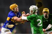 9 March 2024; Conor Stakelum of Tipperary in action against Fergal O’Connor of Limerick during the Allianz Hurling League Division 1 Group B match between Limerick and Tipperary at SuperValu Páirc Uí Chaoimh in Cork. Photo by Seb Daly/Sportsfile