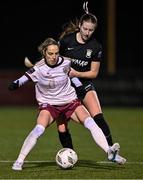 9 March 2024; Julie-Ann Russell of Galway United in action against Jesi Lynne Rossman of Athlone Town during the SSE Airtricity Women's Premier Division match between Athlone Town and Galway United at Athlone Town Stadium in Westmeath. Photo by Piaras Ó Mídheach/Sportsfile