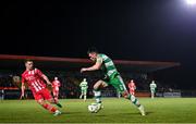9 March 2024; Josh Honohan of Shamrock Rovers in action against John Ross Wilson of Sligo Rovers during the SSE Airtricity Men's Premier Division match between Sligo Rovers and Shamrock Rovers at The Showgrounds in Sligo. Photo by Stephen McCarthy/Sportsfile