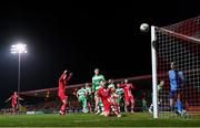 9 March 2024; Ollie Denham of Sligo Rovers watches his opportunity on goal go wide during the SSE Airtricity Men's Premier Division match between Sligo Rovers and Shamrock Rovers at The Showgrounds in Sligo. Photo by Stephen McCarthy/Sportsfile
