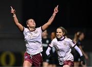 9 March 2024; Jenna Slattery of Galway United celebrates with team-mate Julie-Ann Russell, right, after scoring their side's first goal, from a penalty, during the SSE Airtricity Women's Premier Division match between Athlone Town and Galway United at Athlone Town Stadium in Westmeath. Photo by Piaras Ó Mídheach/Sportsfile