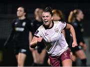 9 March 2024; Jenna Slattery of Galway United celebrates after scoring her side's first goal, from a penalty, during the SSE Airtricity Women's Premier Division match between Athlone Town and Galway United at Athlone Town Stadium in Westmeath. Photo by Piaras Ó Mídheach/Sportsfile