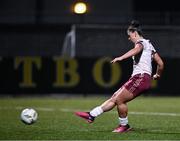9 March 2024; Jenna Slattery of Galway United shoots to score her side's first goal, from a penalty, during the SSE Airtricity Women's Premier Division match between Athlone Town and Galway United at Athlone Town Stadium in Westmeath. Photo by Piaras Ó Mídheach/Sportsfile