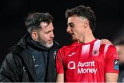 9 March 2024; Shamrock Rovers manager Stephen Bradley and Simon Power of Sligo Rovers after the SSE Airtricity Men's Premier Division match between Sligo Rovers and Shamrock Rovers at The Showgrounds in Sligo. Photo by Stephen McCarthy/Sportsfile