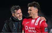 9 March 2024; Shamrock Rovers manager Stephen Bradley and Simon Power of Sligo Rovers after the SSE Airtricity Men's Premier Division match between Sligo Rovers and Shamrock Rovers at The Showgrounds in Sligo. Photo by Stephen McCarthy/Sportsfile