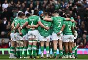 9 March 2024; Ireland players huddle before the Guinness Six Nations Rugby Championship match between England and Ireland at Twickenham Stadium in London, England. Photo by Harry Murphy/Sportsfile